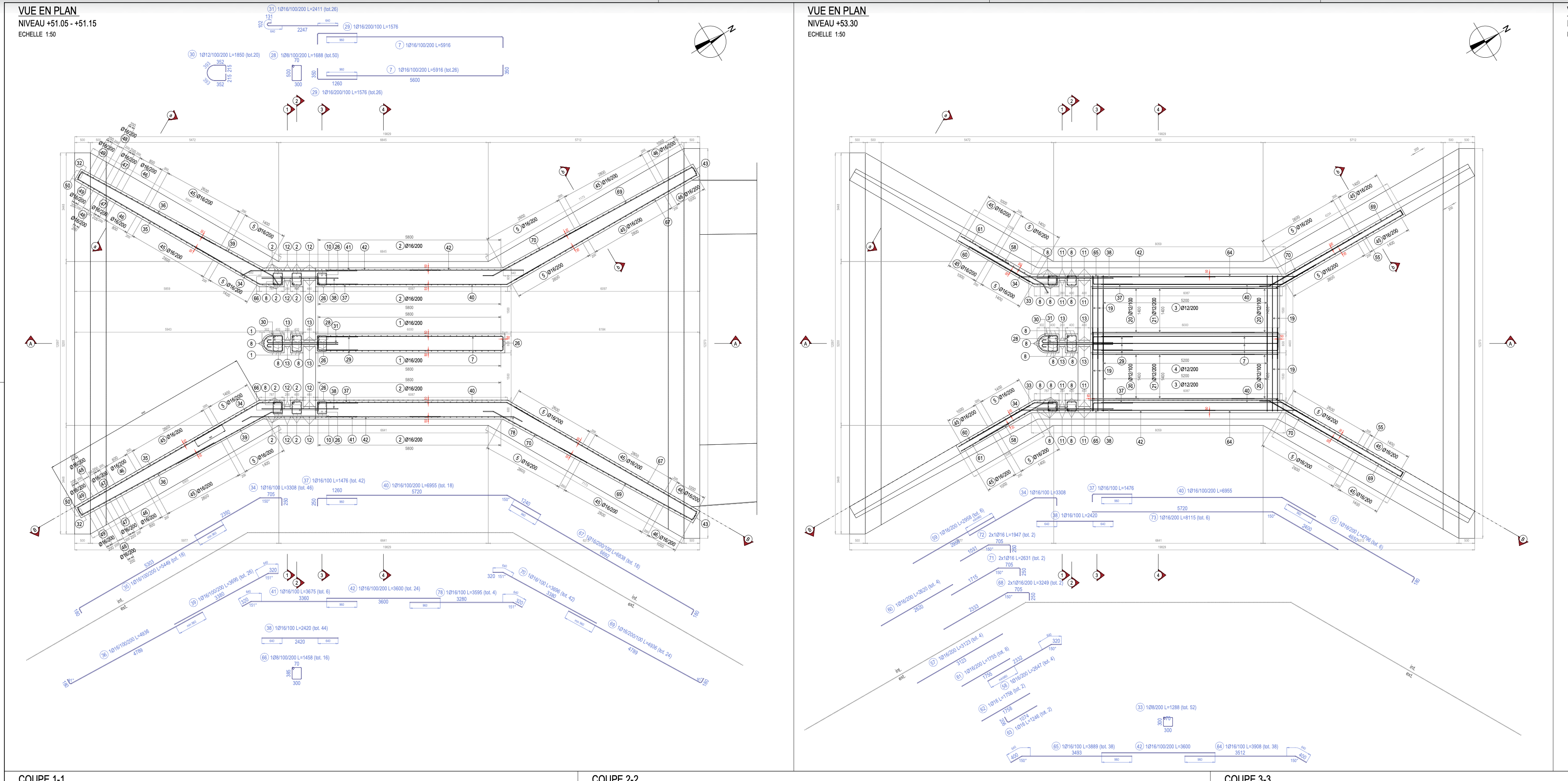 vue en plan de ferraillage